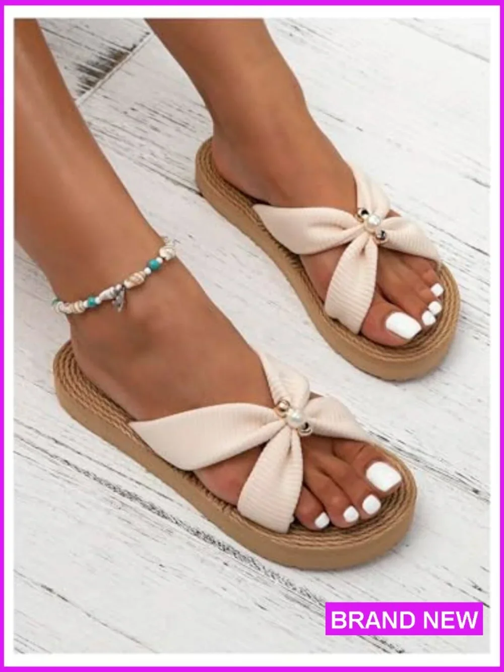 Criss Cross Straps Straw Sandals Open Toe Flat Casual Beach Slide Slippers